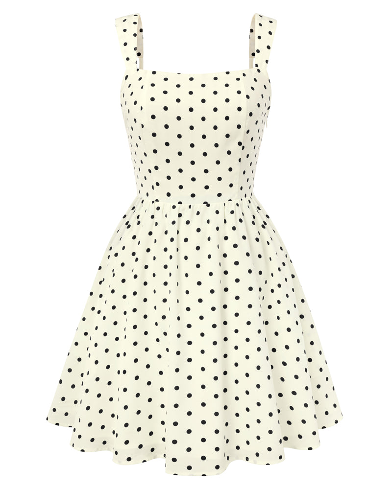 belle poque Women 1950s Vintage Polka-Dots Dress Semi-Formal Mini Dresses Apricot
