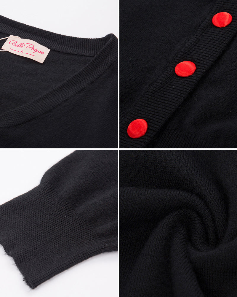 belle poque 3/4 Sleeve V-Neck Button Down Cherries Embroidery Cropped Cardigan Sweater Coat