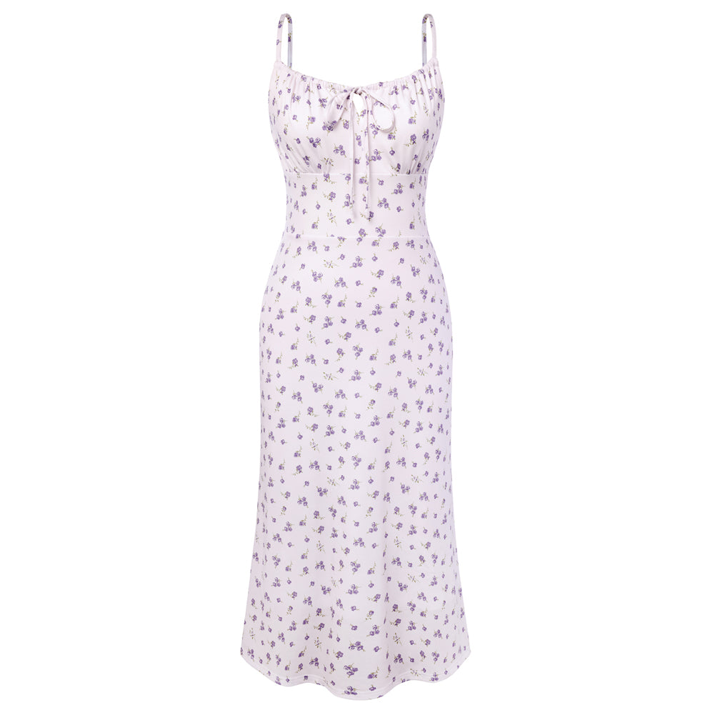 belle poque Women Vintage Mermaid Dress Tie Square Neck Bodycon Dress Purple