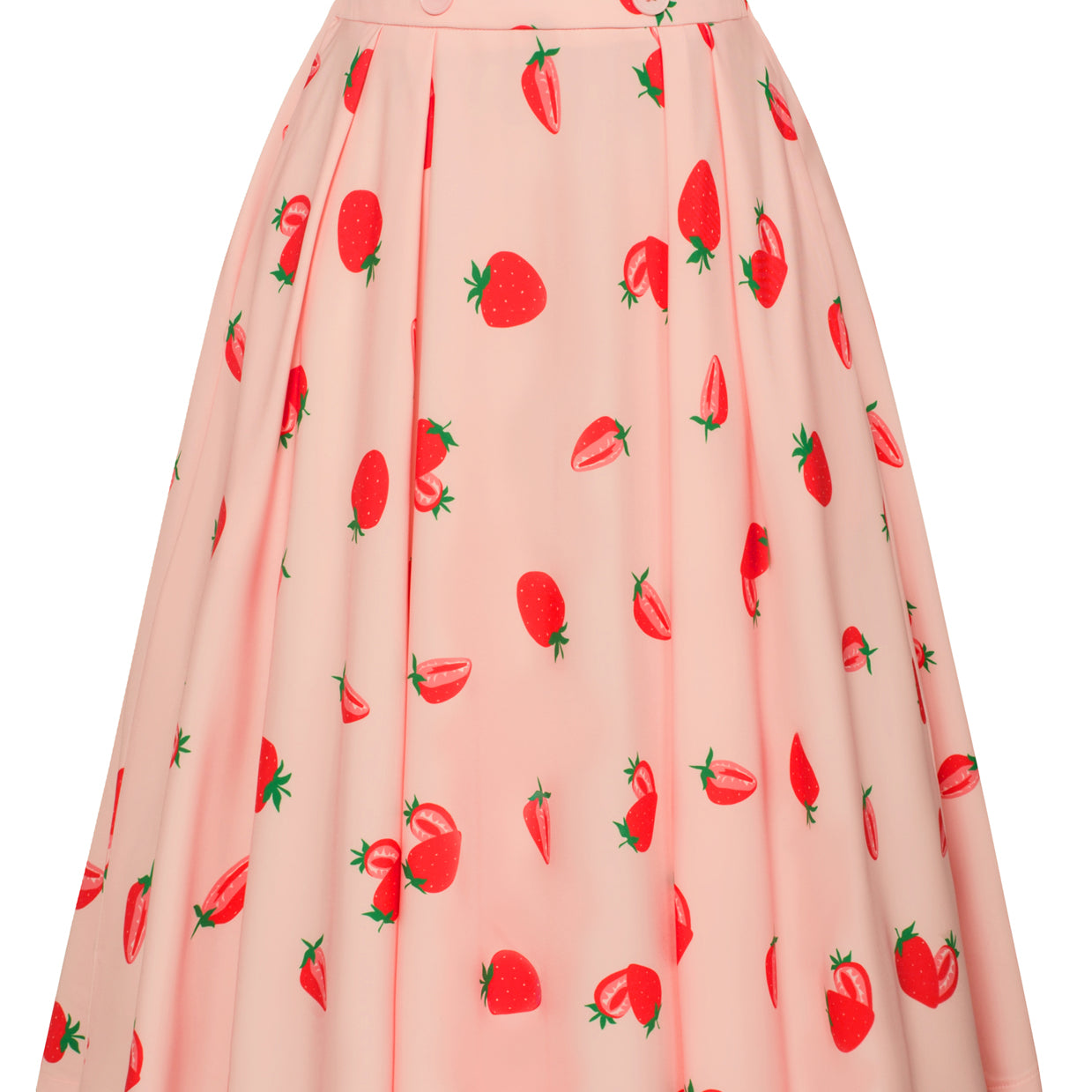 belle poque Pleated Buttons Decorated Elastic Waist High Waist Swing A-Line Skirt with Pockets Strawberry
