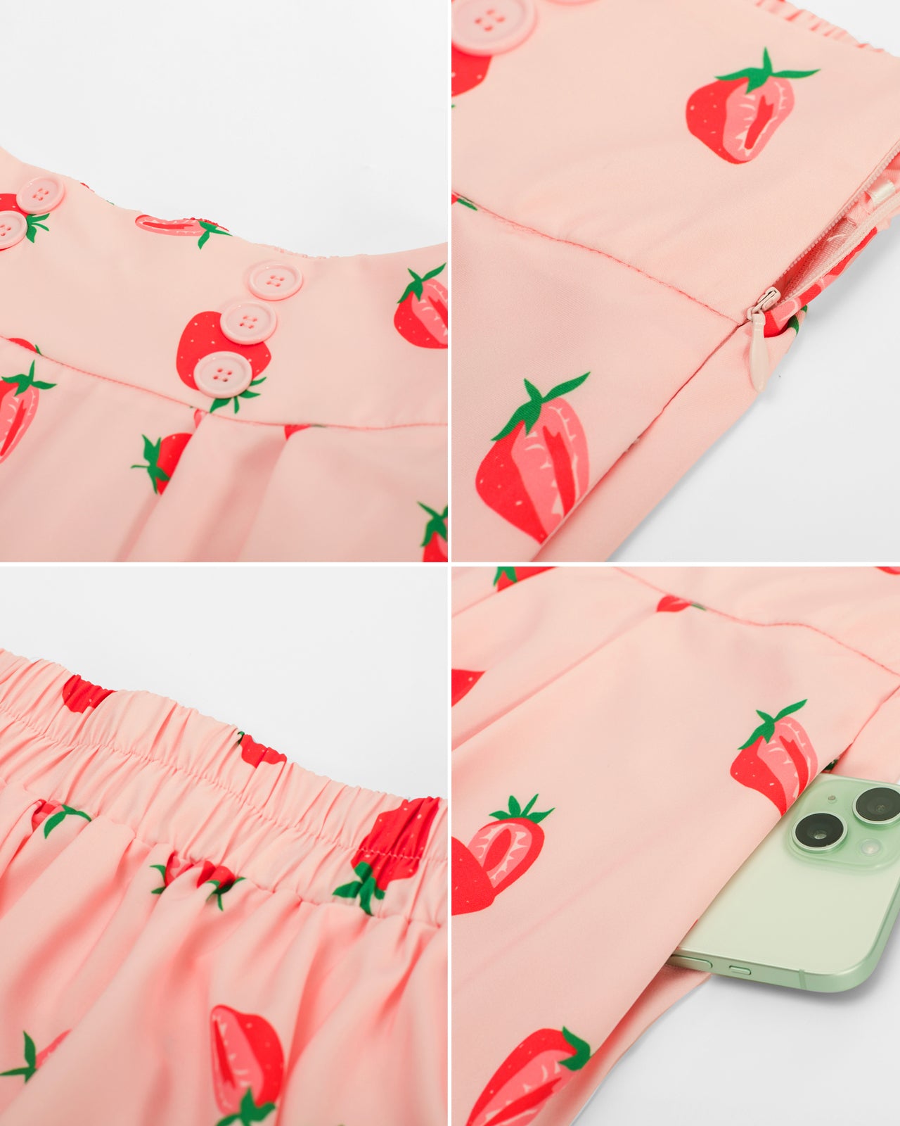 belle poque Pleated Buttons Decorated Elastic Waist High Waist Swing A-Line Skirt with Pockets