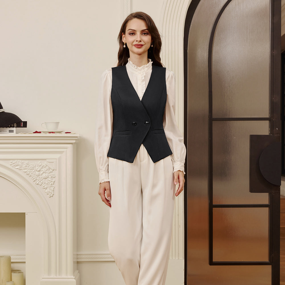 belle poque Women Handkerchief Hem Vest Coat Surplice V-Neck Slit Back Waistcoat