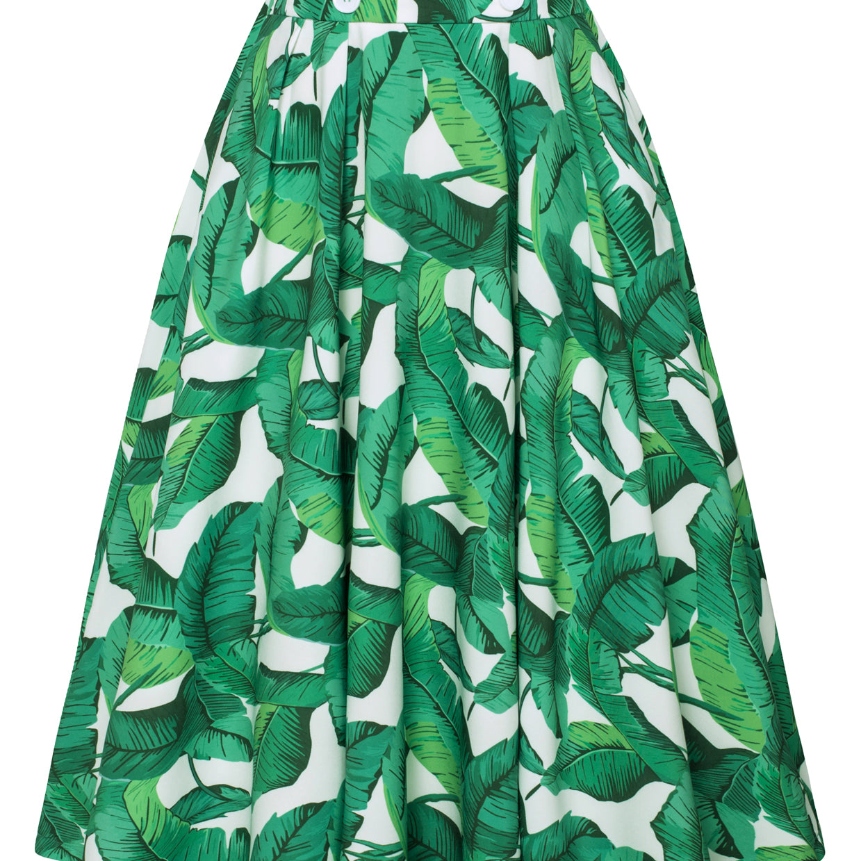 belle poque Pleated Buttons Decorated Elastic Waist High Waist Swing A-Line Skirt with Pockets Leaf