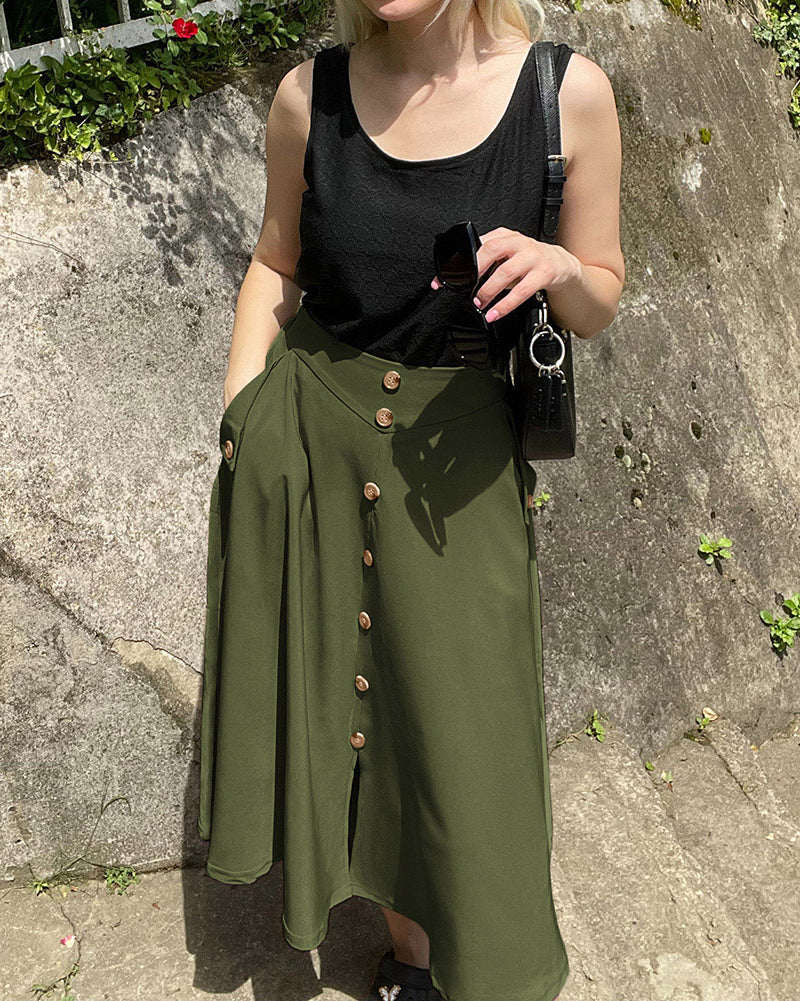 belle poque Belle Poque Women's Vintage A-Line Skirt with Slit Hem