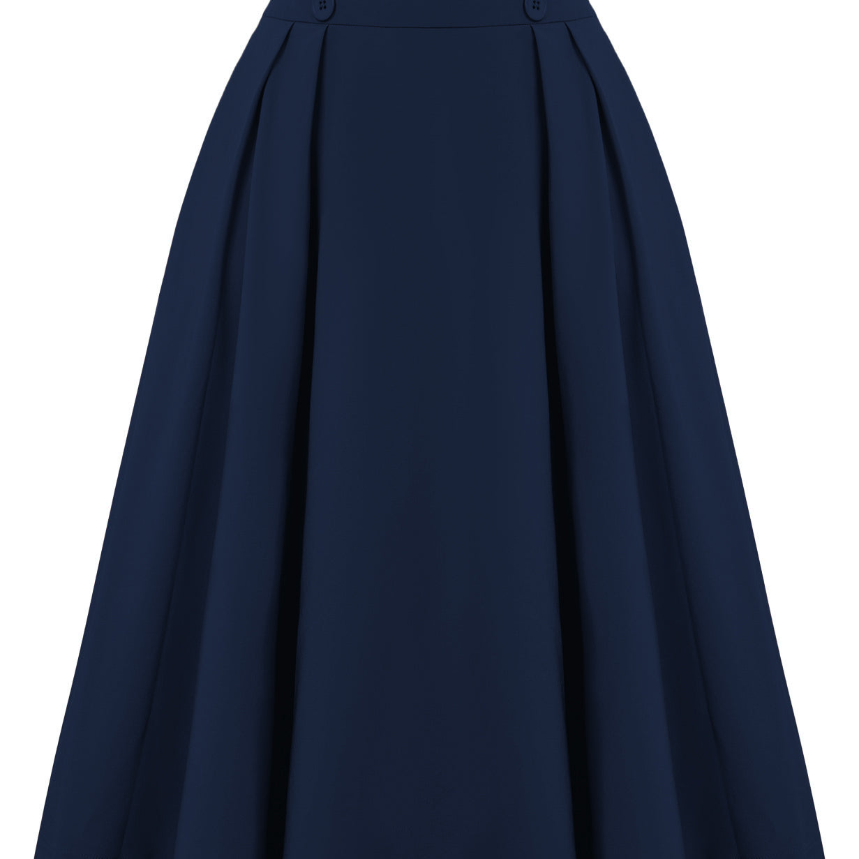 belle poque Women's Vintage Pleated Buttons Elastic Waist High A-Line Skirt Dark Blue