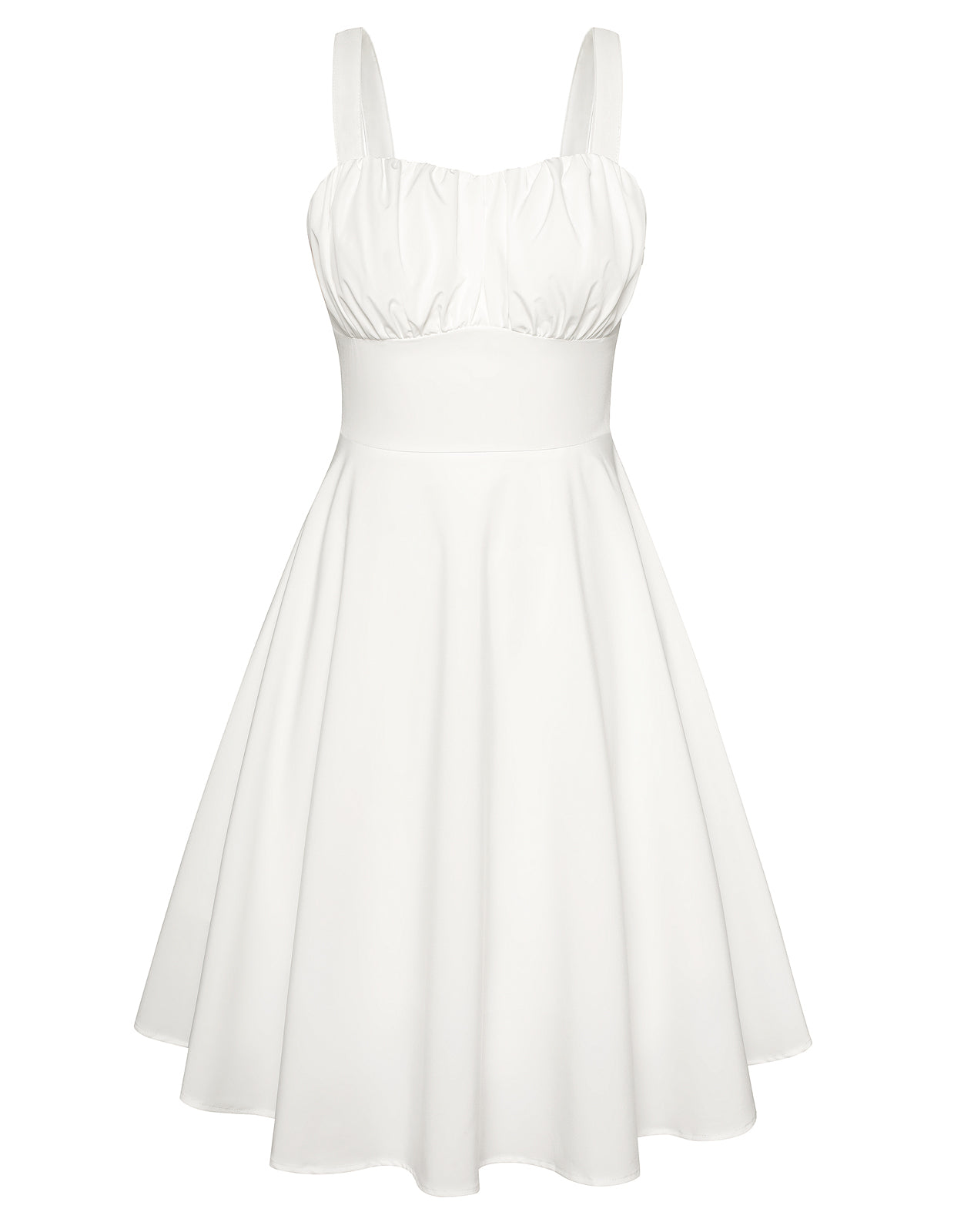 belle poque 1950s Women's Vintage Dresses Ruched Summer Cute Flowy Swing Midi Dress Ivory