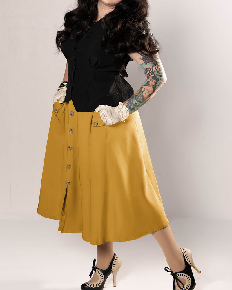 belle poque Belle Poque Women's Vintage A-Line Skirt with Slit Hem