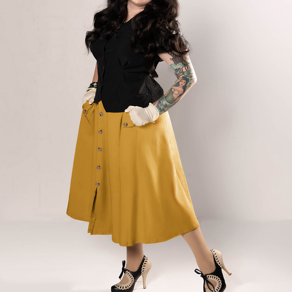 belle poque Belle Poque Women's Vintage A-Line Skirt with Slit Hem