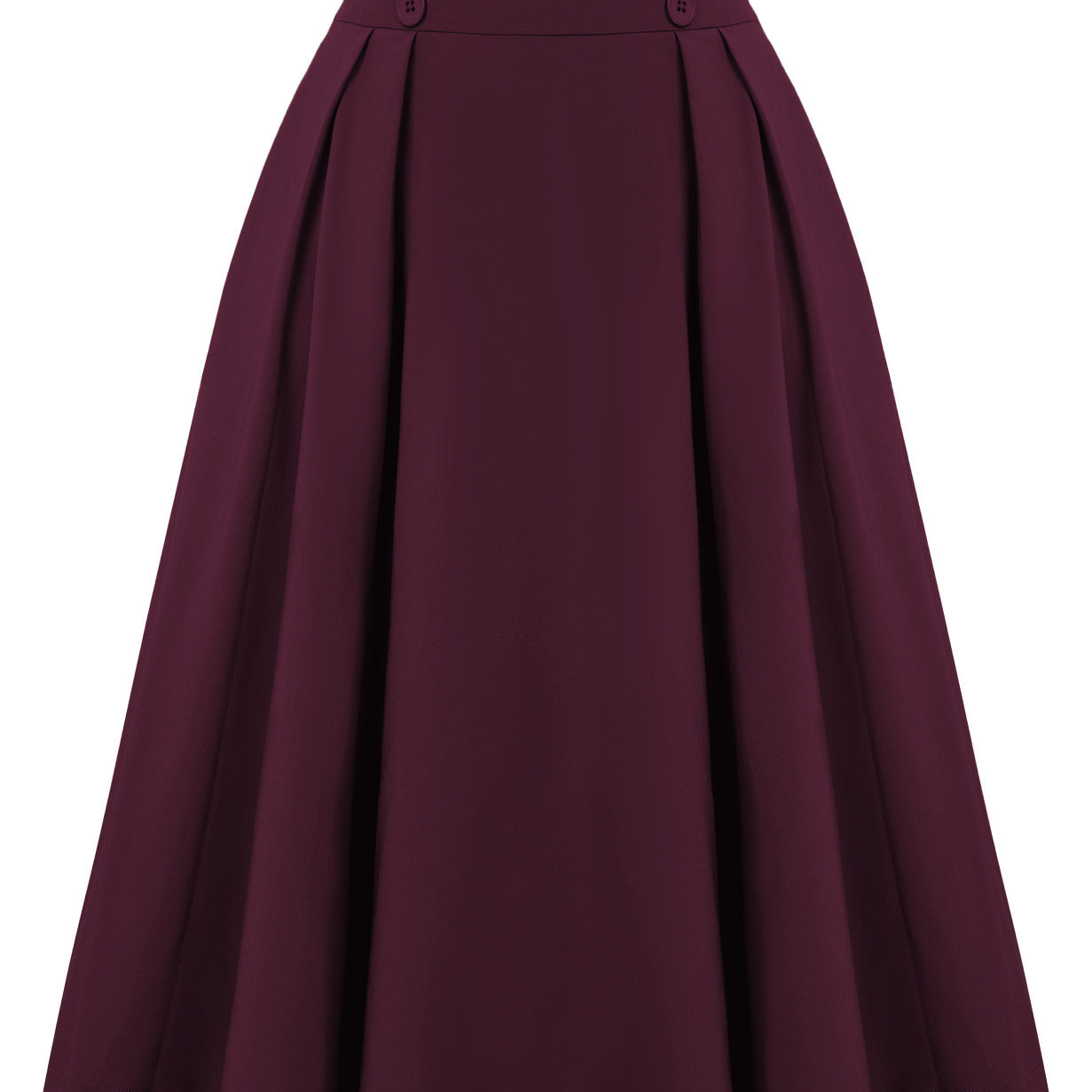 belle poque Women's Vintage Pleated Buttons Elastic Waist High A-Line Skirt Dark Red