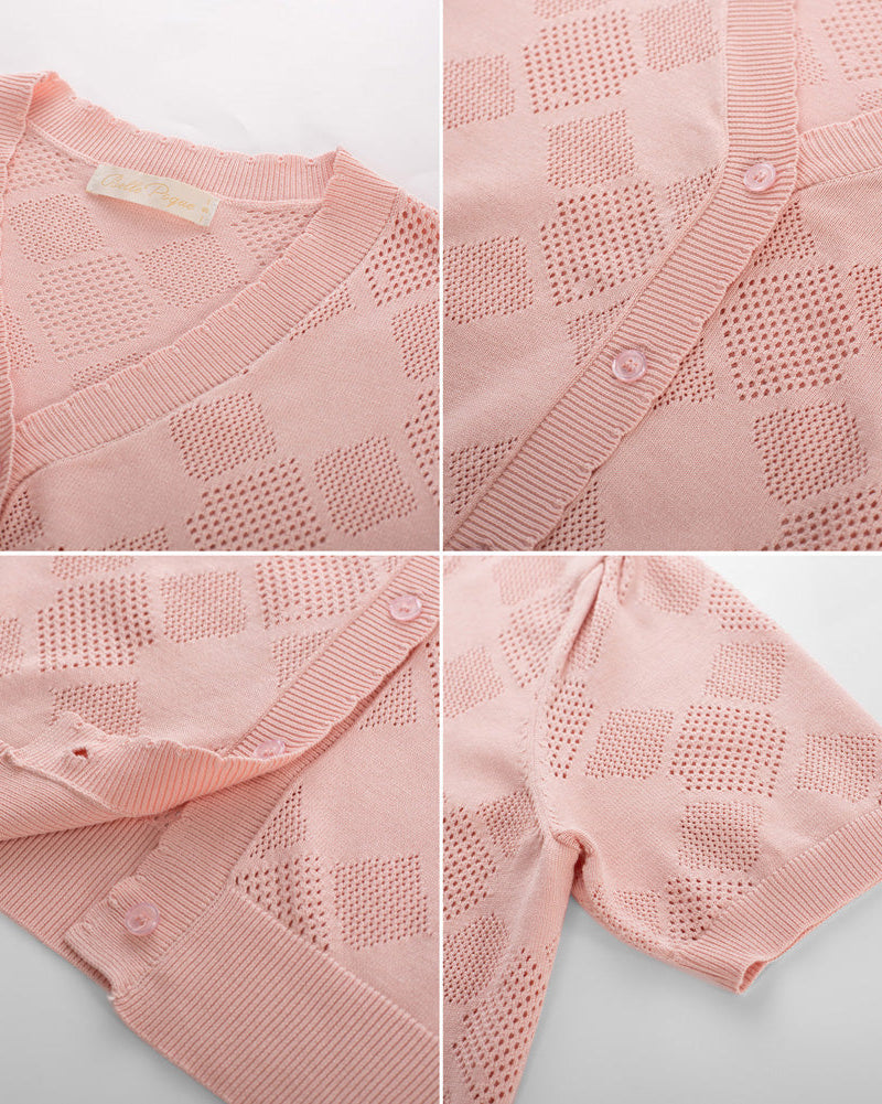 belle poque Summer Short Sleeve Lightweight Cardigan V Neck Button Sweater