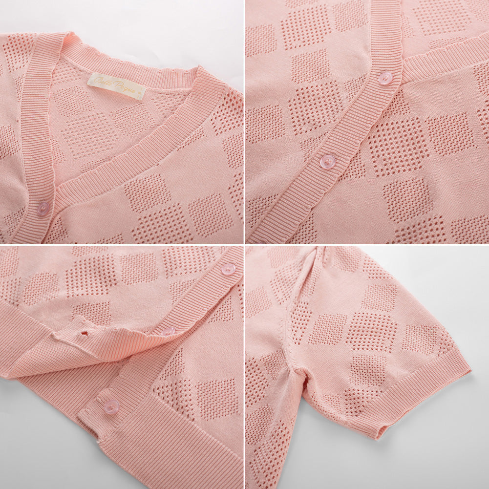 belle poque Summer Short Sleeve Lightweight Cardigan V Neck Button Sweater