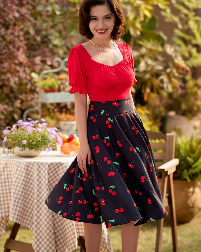 belle poque Solid Color Cotton Tops Slim Fit Puffed Short Sleeve Ruched Tops