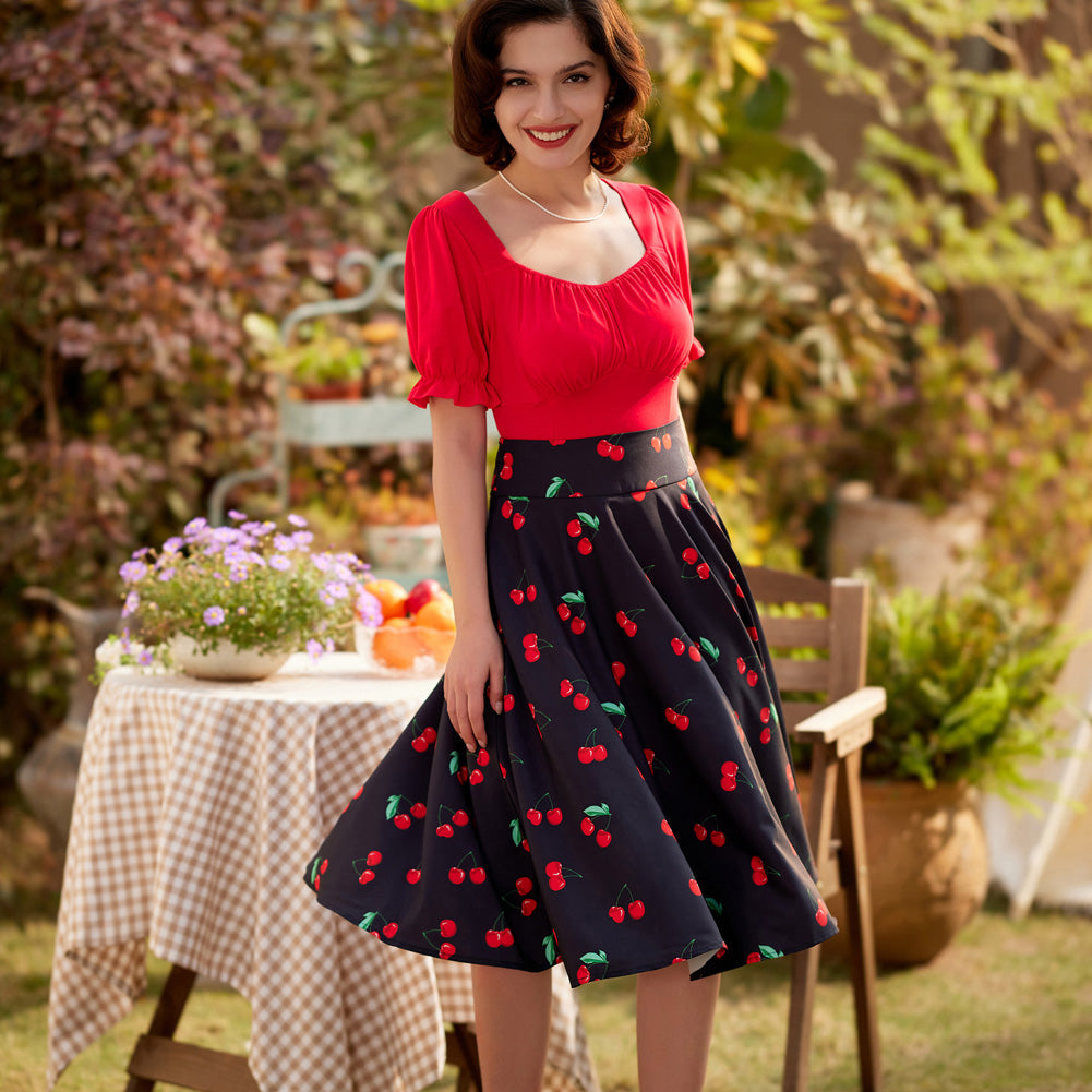 belle poque Solid Color Cotton Tops Slim Fit Puffed Short Sleeve Ruched Tops