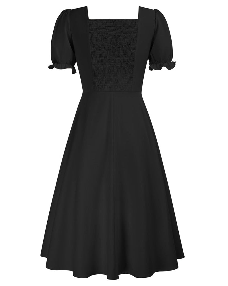 belle poque Vintage Strawberry Patterns Front Slit Dress Puffed Short Sleeve Sweetheart Neck Dress