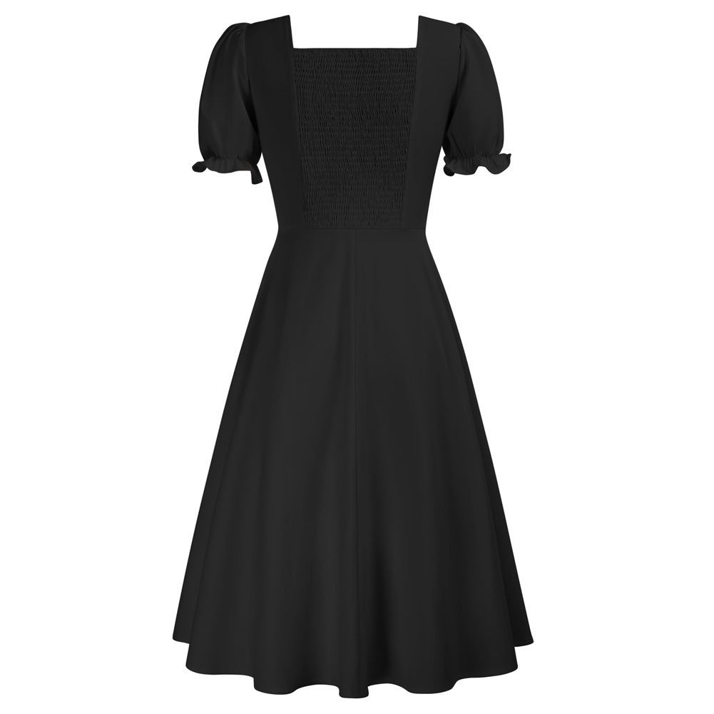 belle poque Vintage Strawberry Patterns Front Slit Dress Puffed Short Sleeve Sweetheart Neck Dress