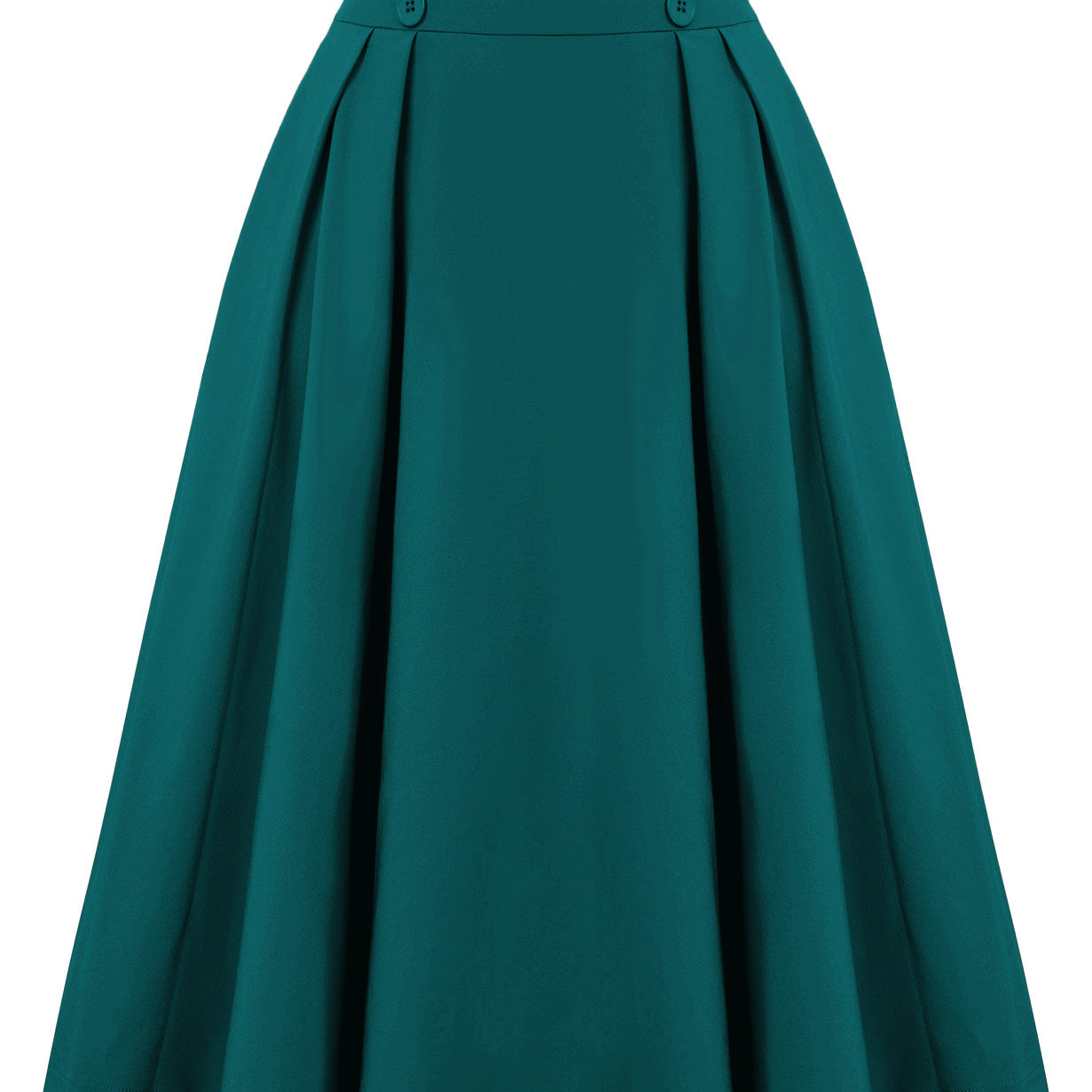 belle poque Women's Vintage Pleated Buttons Elastic Waist High A-Line Skirt Green