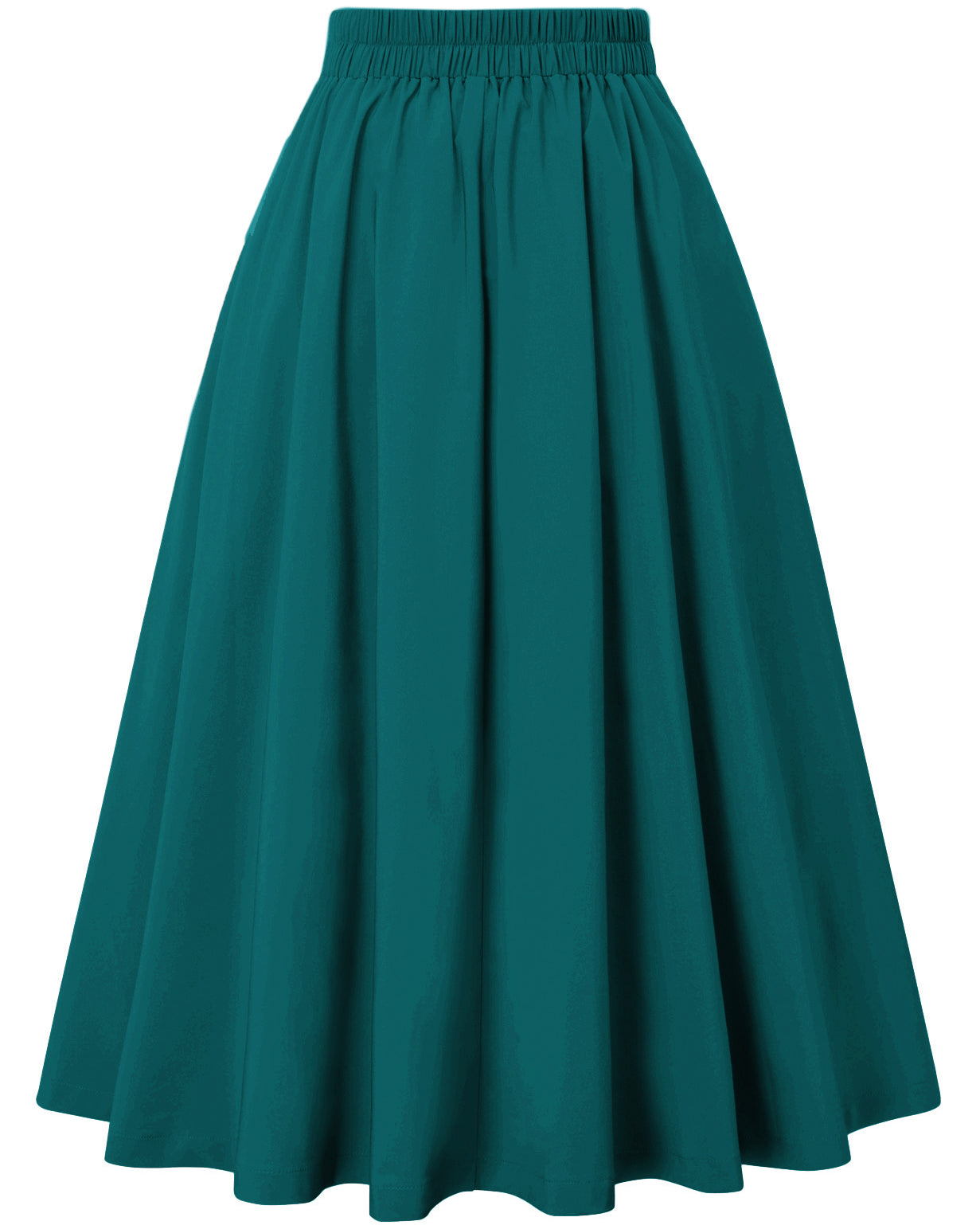 belle poque Women's Vintage Pleated Buttons Elastic Waist High A-Line Skirt