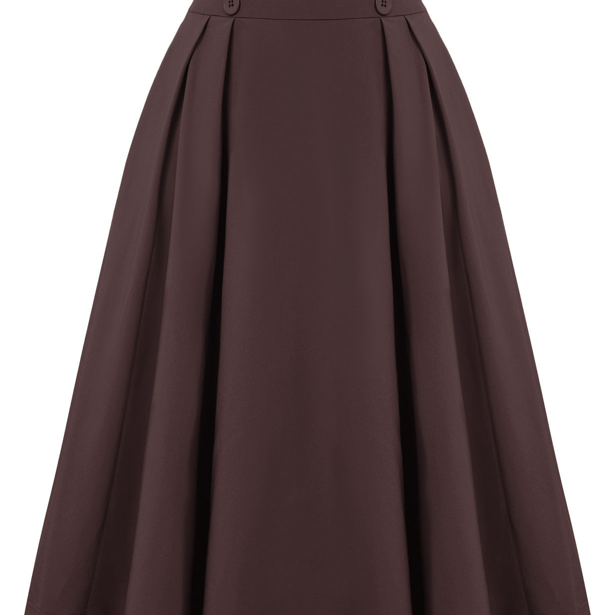 belle poque Women's Vintage Pleated Buttons Elastic Waist High A-Line Skirt Brown
