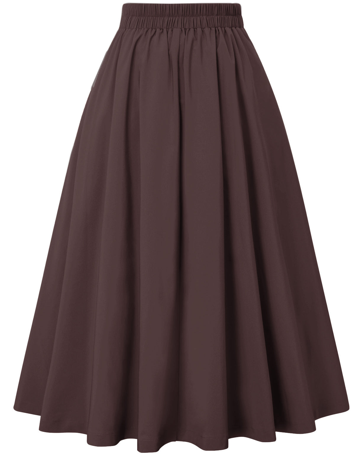 belle poque Women's Vintage Pleated Buttons Elastic Waist High A-Line Skirt