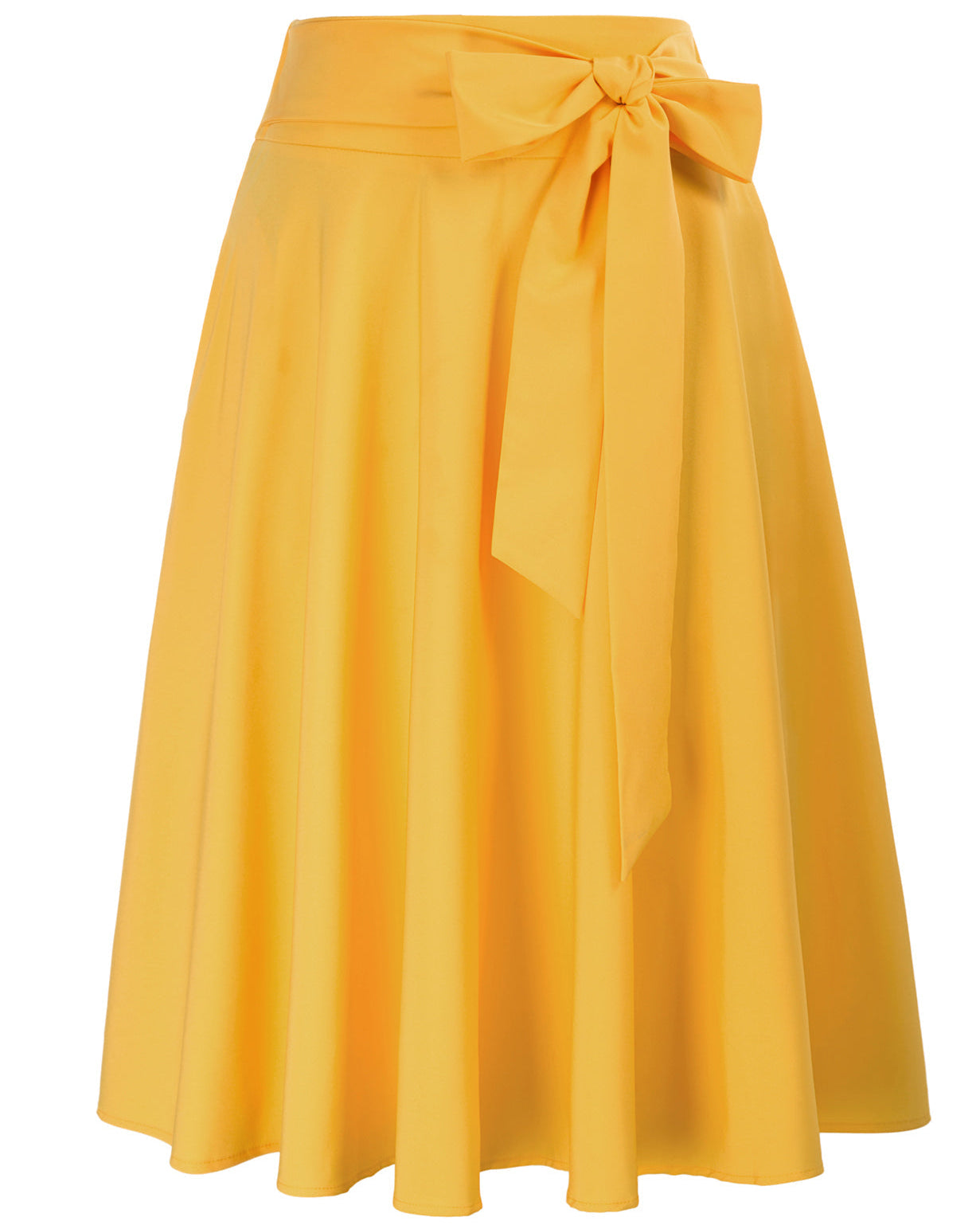 belle poque Floral Patterns Women's High Waist Bow Decorated A-Line Pockets Skirt Yellow