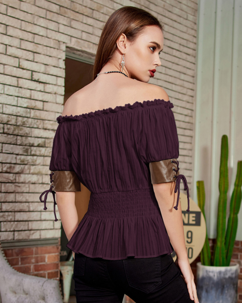 belle poque Steampunk Victorian Half Sleeve Boho Off Shoulder Pirate Tops