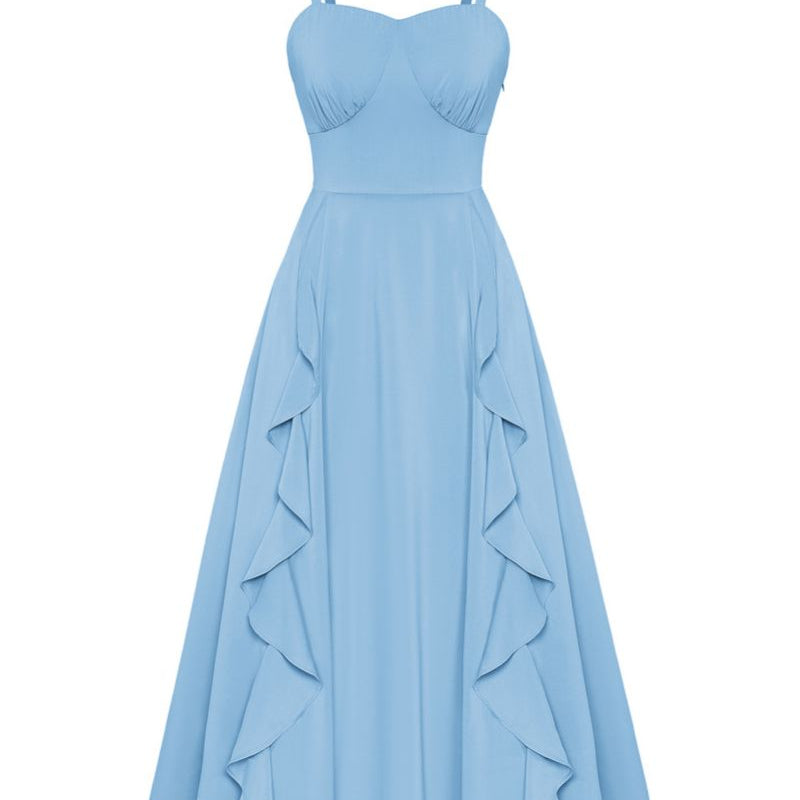 belle poque Sun Slip Dresses for Women Boho Maxi Dresses Casual Spaghetti Ruffle Dress Blue