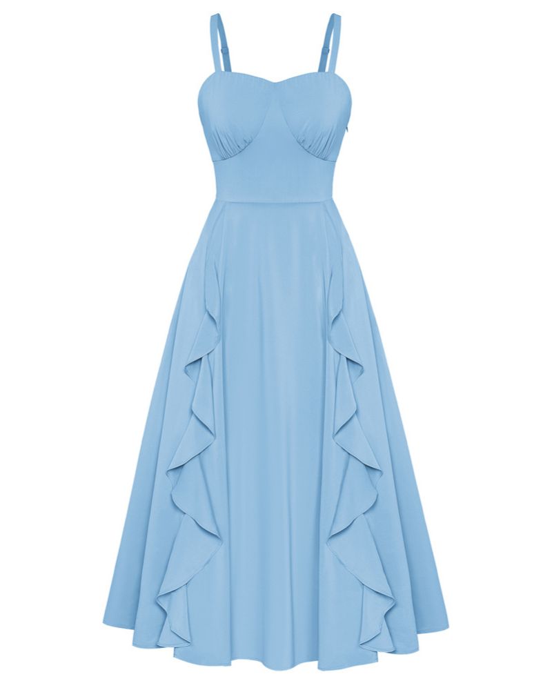 belle poque Sun Dresses for Women 2025 Boho Midi Fairy Wedding Guest Dresses Blue