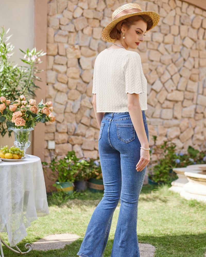 belle poque Summer Lightweight Bolero Shrug Tie Front 1/2 Sleeve Open Front Knit Cropped Cardigan