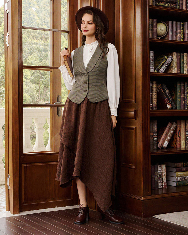 belle poque Vintage Lapel Collar Suit Vest Tops for Women Work Dressy Waistcoat Blazer with Pockets