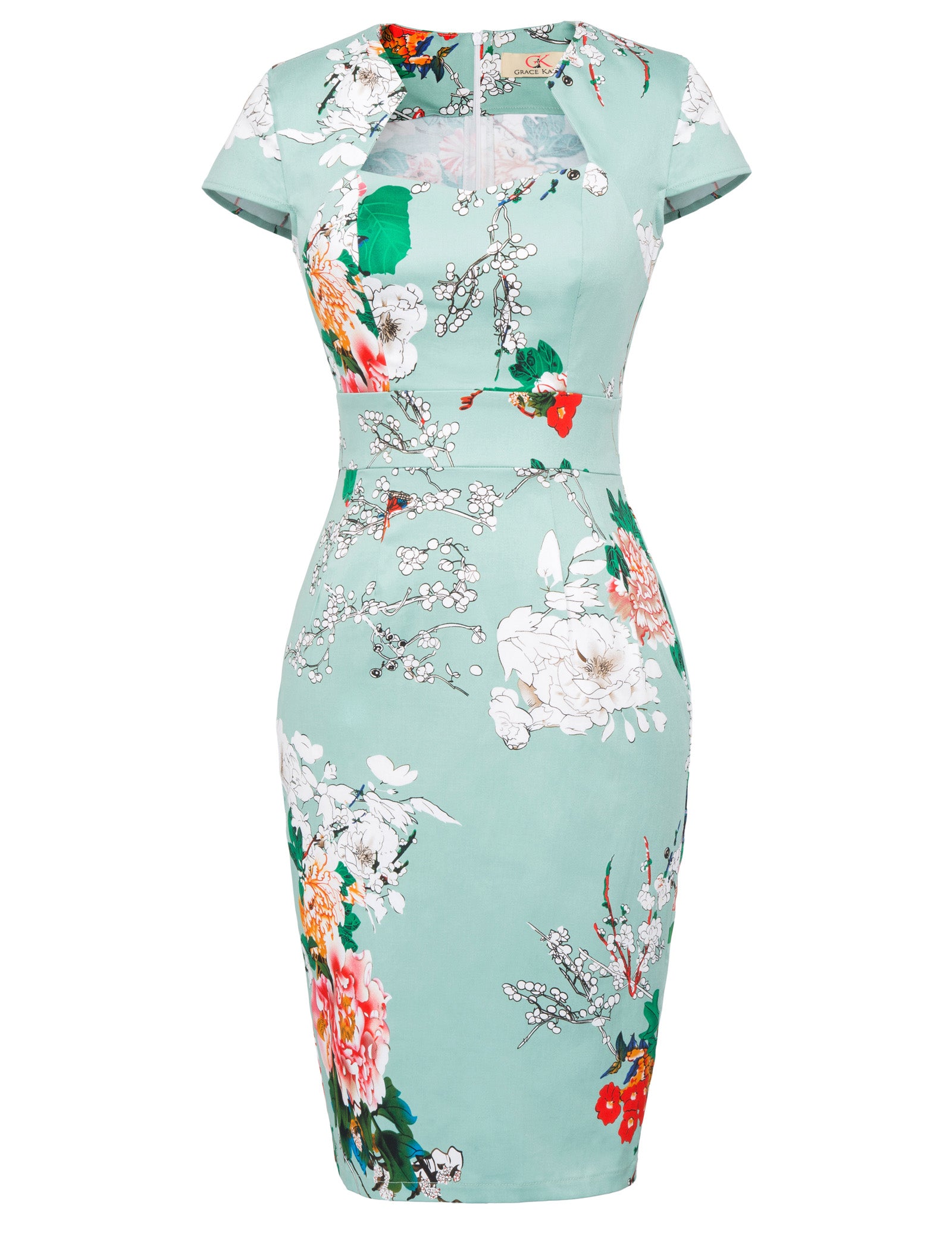 belle poque Vintage Cocktail Dress Cap Sleeve 1950s Retro Pencil Dress Wear to Work Dresses for Women Blue