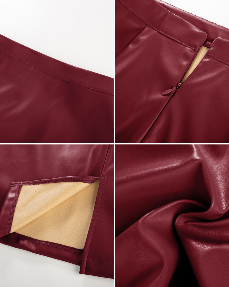 belle poque Midi Leather Skirt for Women High Waist Bodycon Pencil Skirts Work Outfits