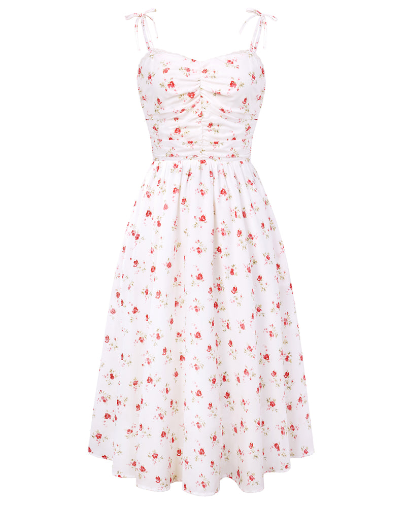 belle poque Women Spring Summer Wedding Guest Dress 2026 Midi Tea Party Ruched Sundress White