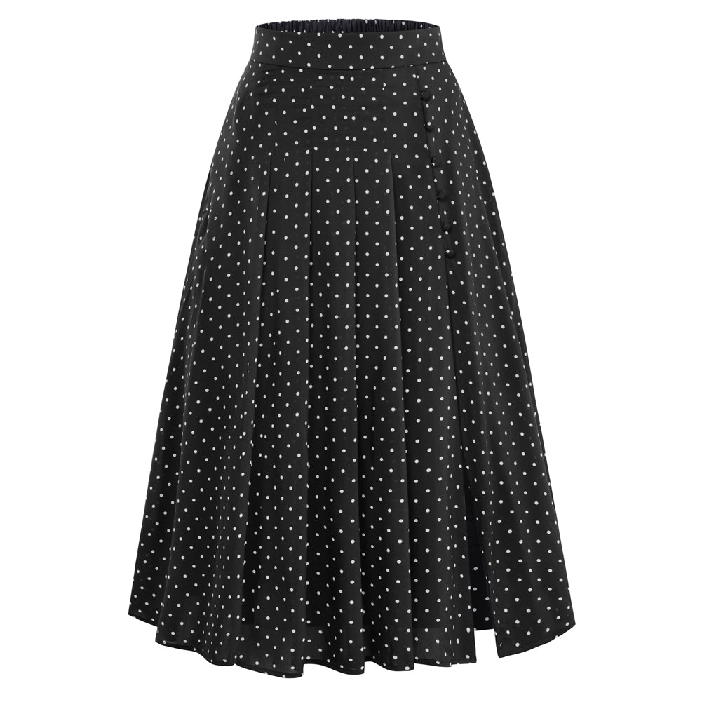 belle poque Women's Spring Summer 2026 Midi Skirts with Slit Flowy A-Line Skirt with Pockets Polka Dots