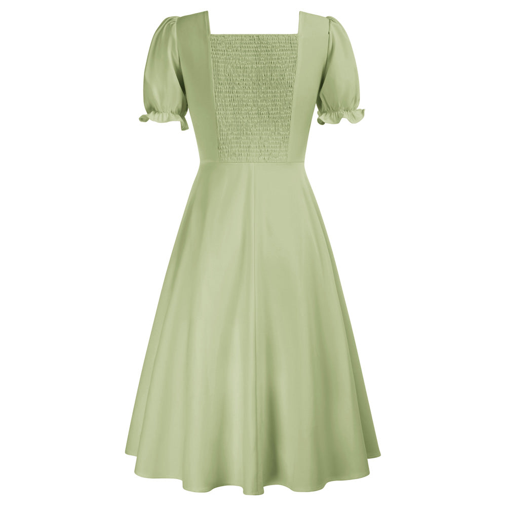 belle poque Vintage Strawberry Patterns Front Slit Dress Puffed Short Sleeve Sweetheart Neck Dress