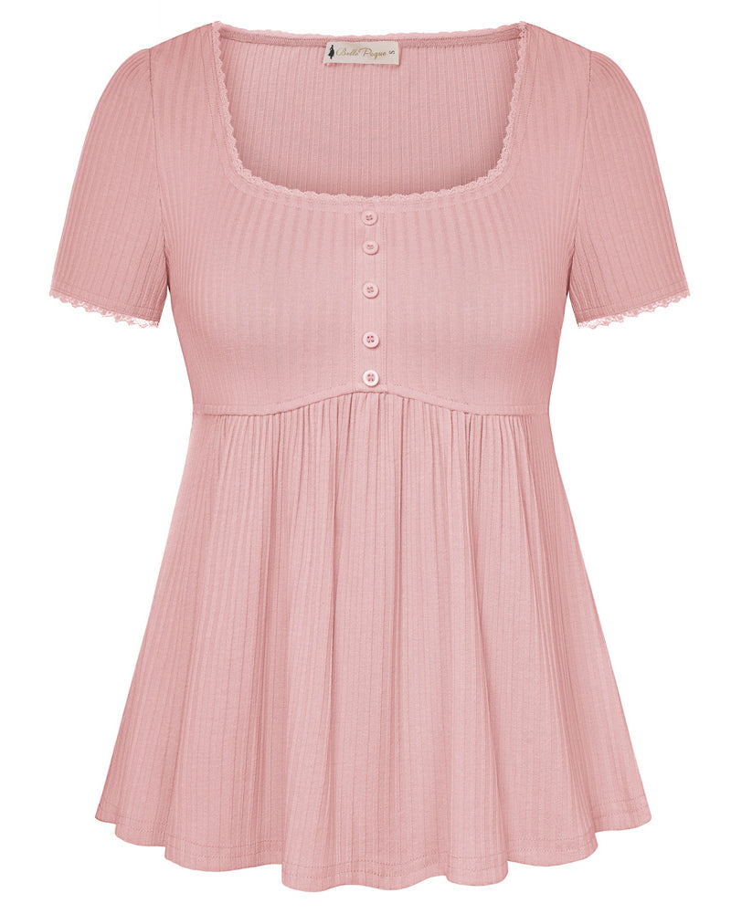 belle poque Women's Cute Tops Babydoll Peplum Top 2026 Casual Shirts Pink