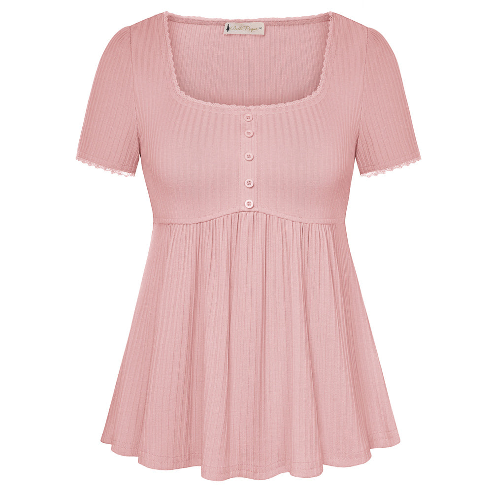 belle poque Women's Cute Tops Babydoll Peplum Top 2026 Casual Shirts Pink