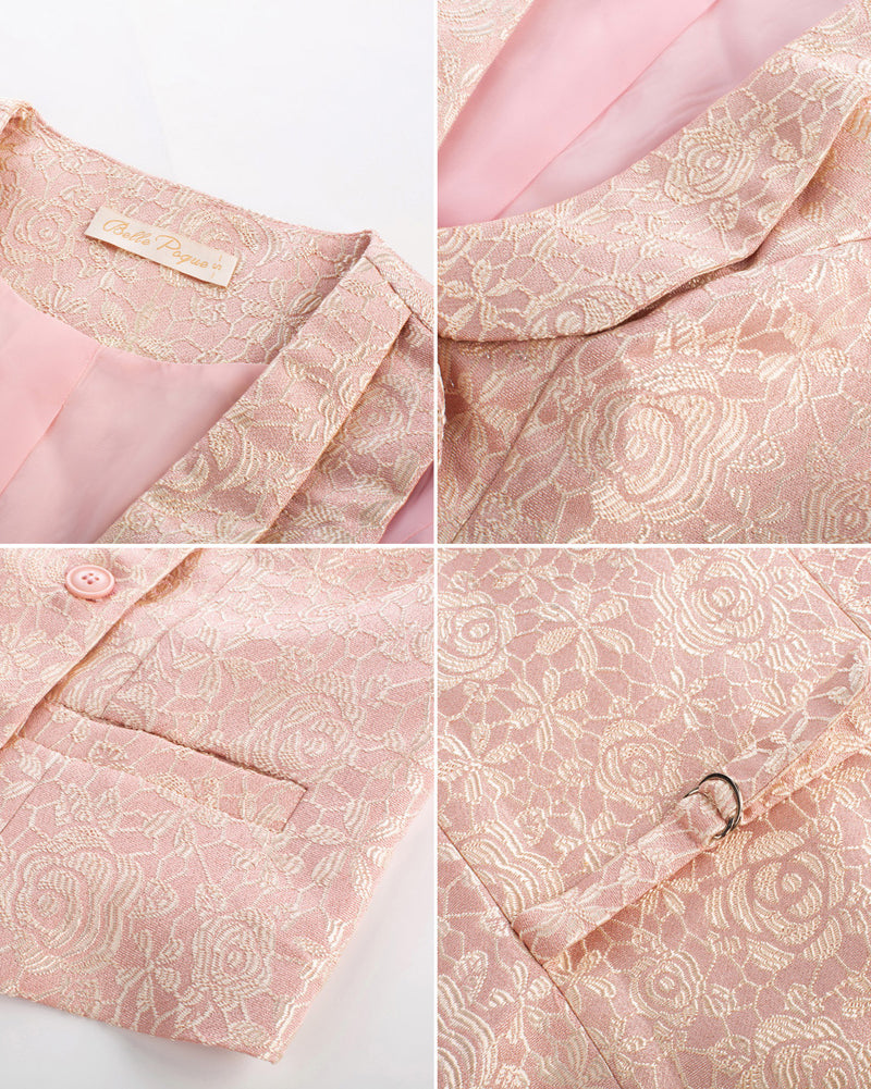 belle poque Vintage Floral Printed Double Breasted Vest Deep V-Neck Handkerchief Hem Vest Coat