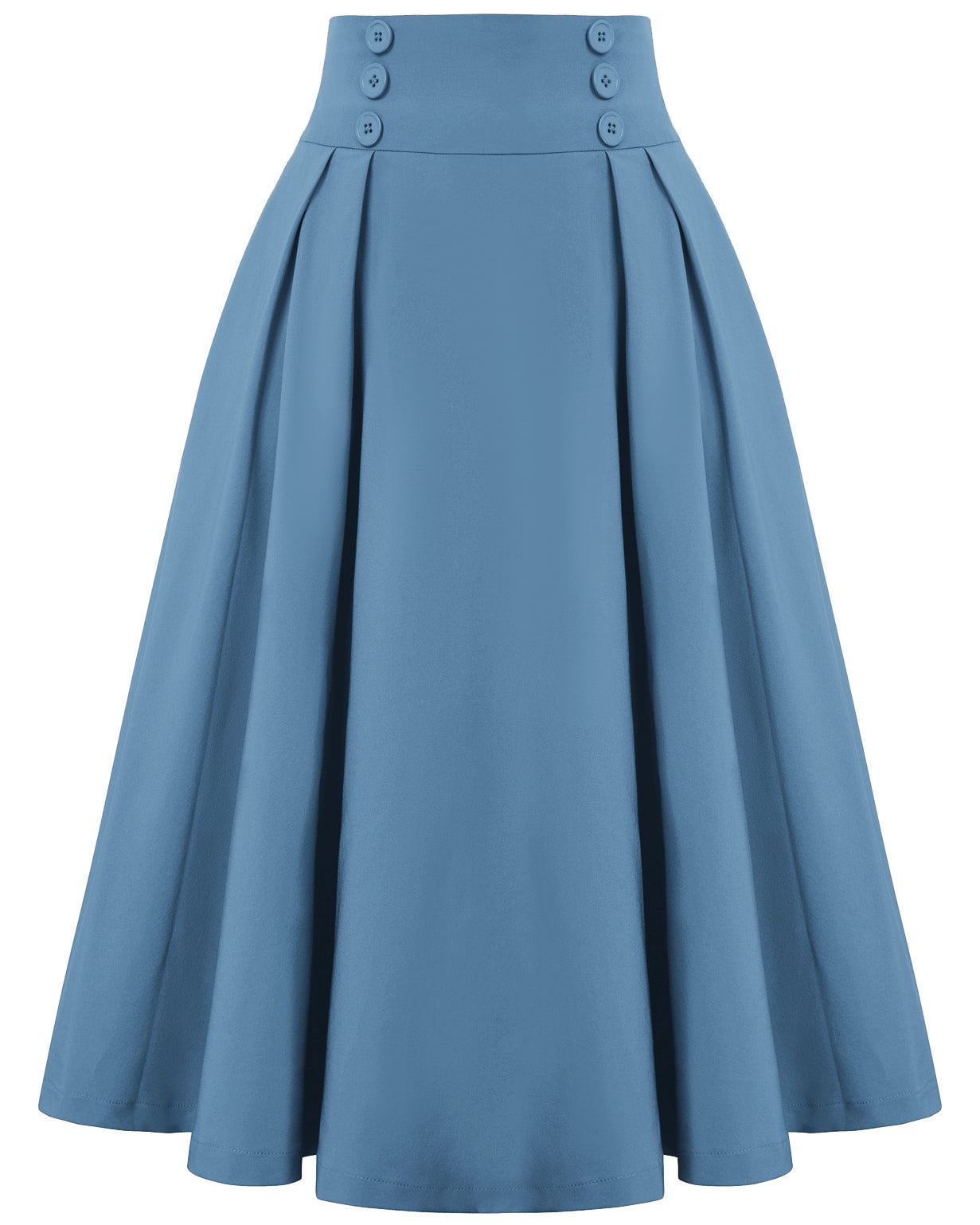 belle poque Women's Vintage Pleated Buttons Elastic Waist High A-Line Skirt