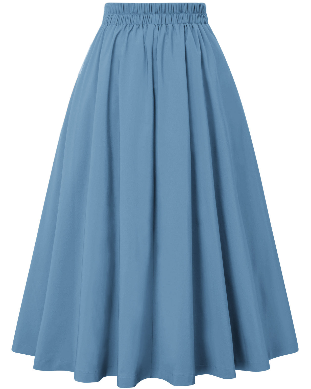 belle poque Women's Vintage Pleated Buttons Elastic Waist High A-Line Skirt