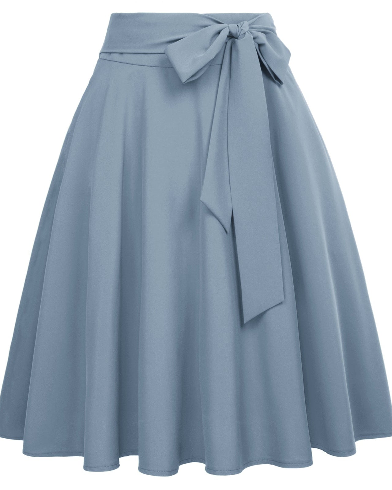 belle poque Women's High Waist A-Line Pockets Skirt Skater Flared Midi Skirt Blue Grey