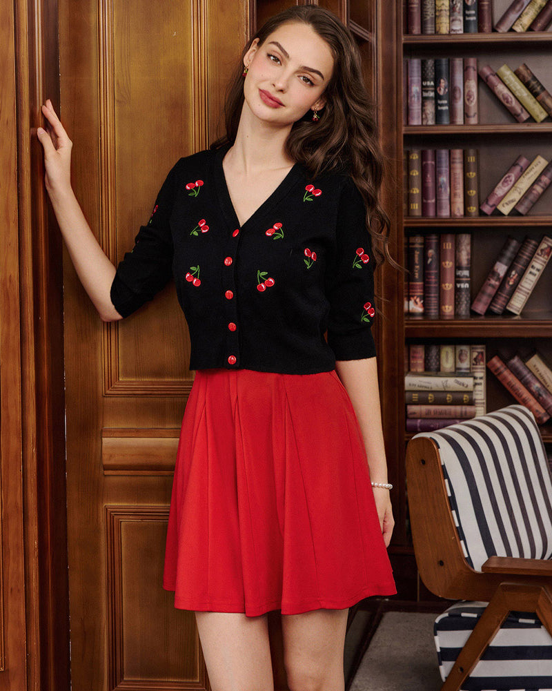 belle poque Women Vintage Swing Skirt Elastic Waist Mid-Thigh Length A-Line Skirt