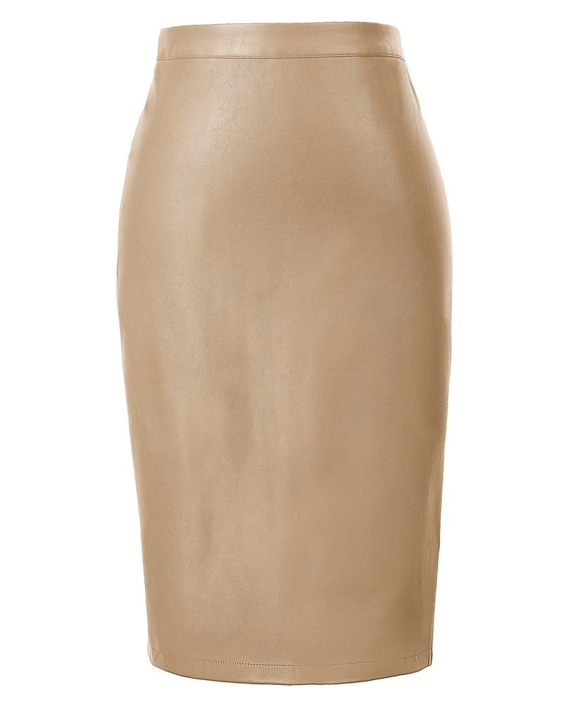 belle poque Midi Leather Skirt for Women High Waist Bodycon Pencil Skirts Work Outfits