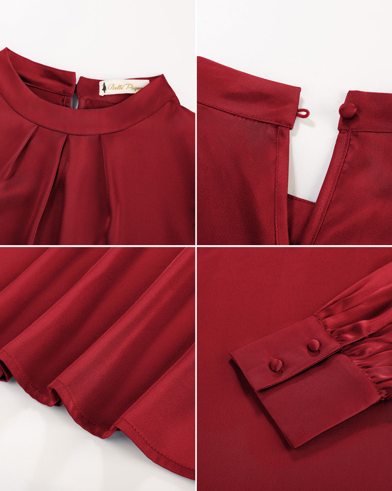 belle poque Womens Long Sleeve Satin Blouse Dressy Casual Business Tops Shirts for Office Work