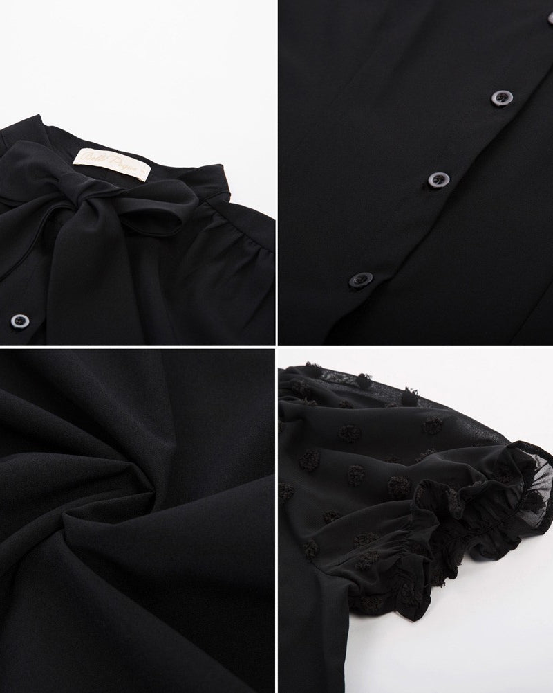 belle poque Bow-Knot Decorated Shirt Short Sleeve Stand Collar Tops