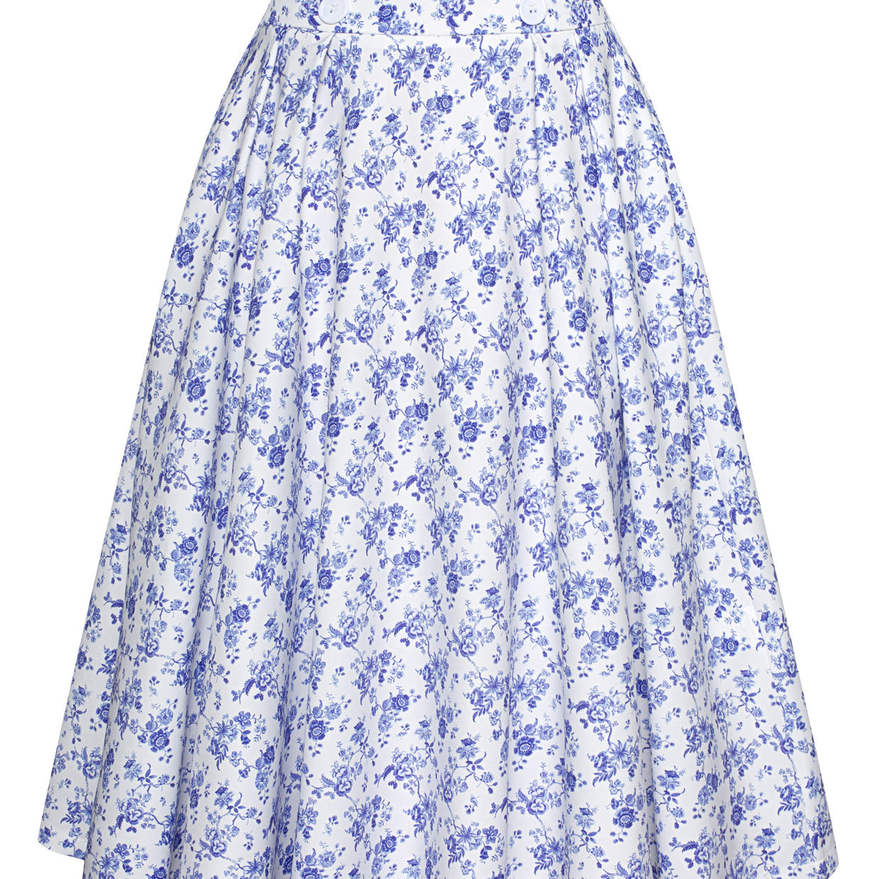 belle poque Pleated Buttons Decorated Elastic Waist High Waist Swing A-Line Skirt with Pockets floral purple