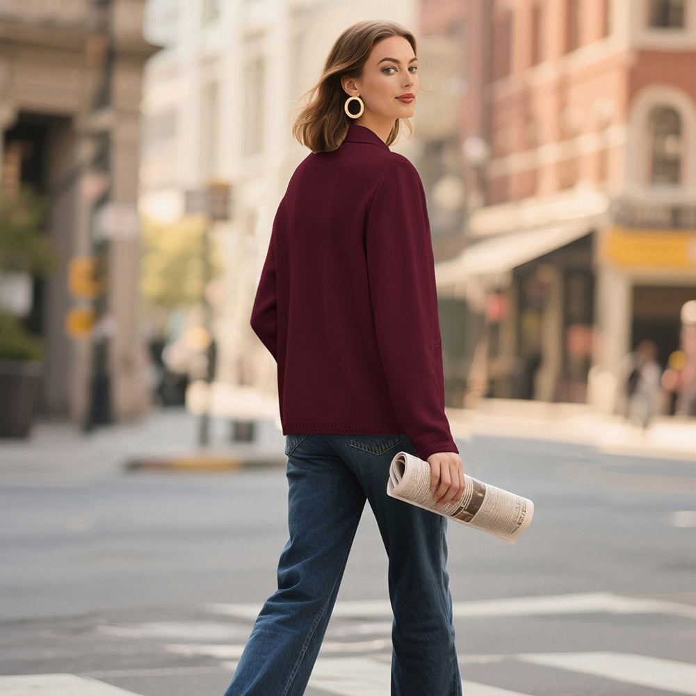 belle poque Vintage Cardigan Sweater Blazer V Neck Shawl Lapel Collar with Pockets