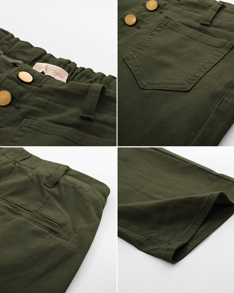 belle poque Vintage Straight Leg High Waisted Elastic Waist Multi-Pocket Flare Denim Pants