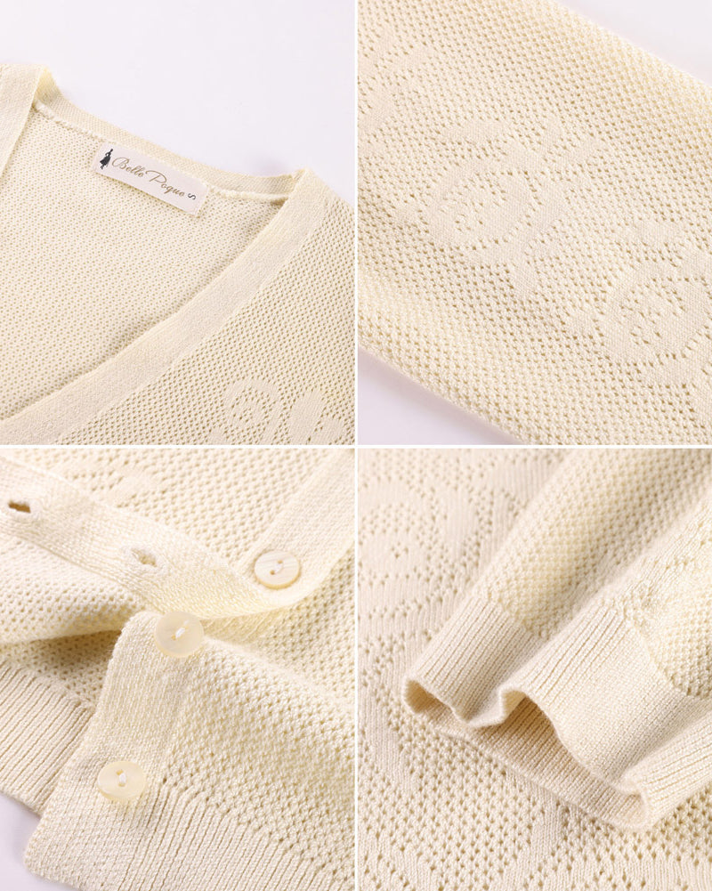 belle poque Women's Lace Cardigan Lightweight 3/4 Sleeve Button Down Cardigans