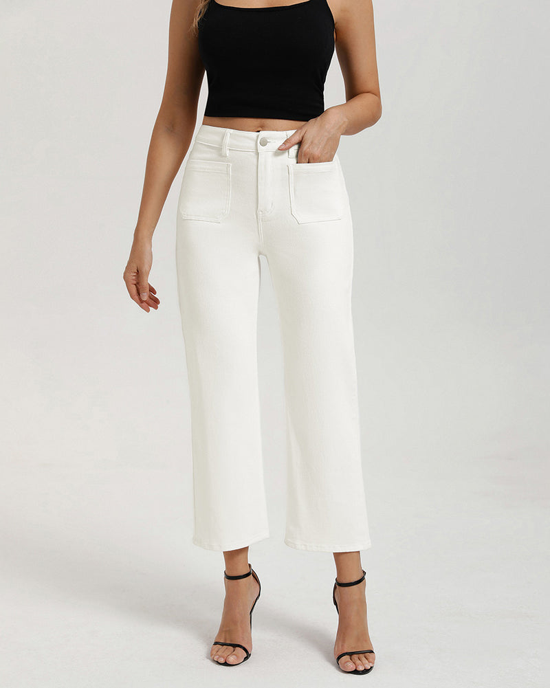 belle poque Women's Straight Leg Jeans Mid Rise Wide Leg Denim Pants with Pockets