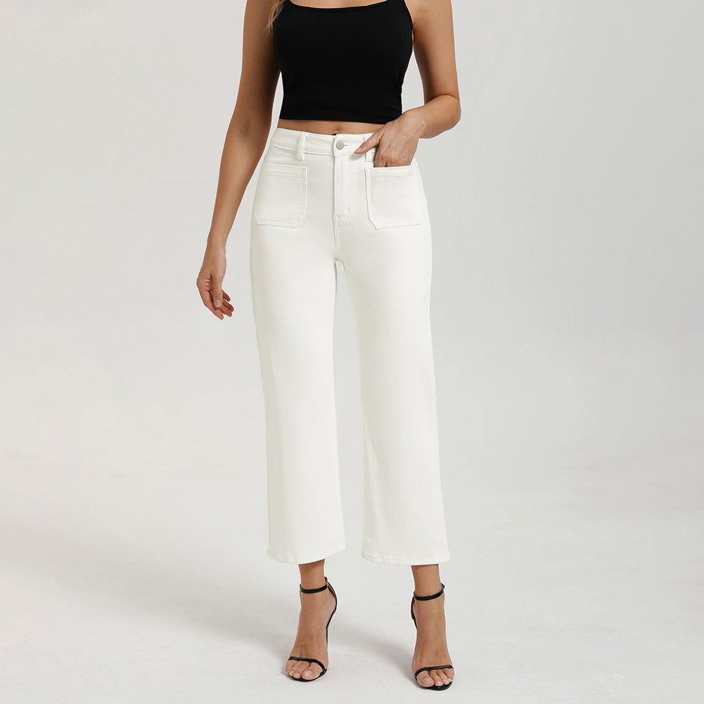 belle poque Women's Straight Leg Jeans Mid Rise Wide Leg Denim Pants with Pockets